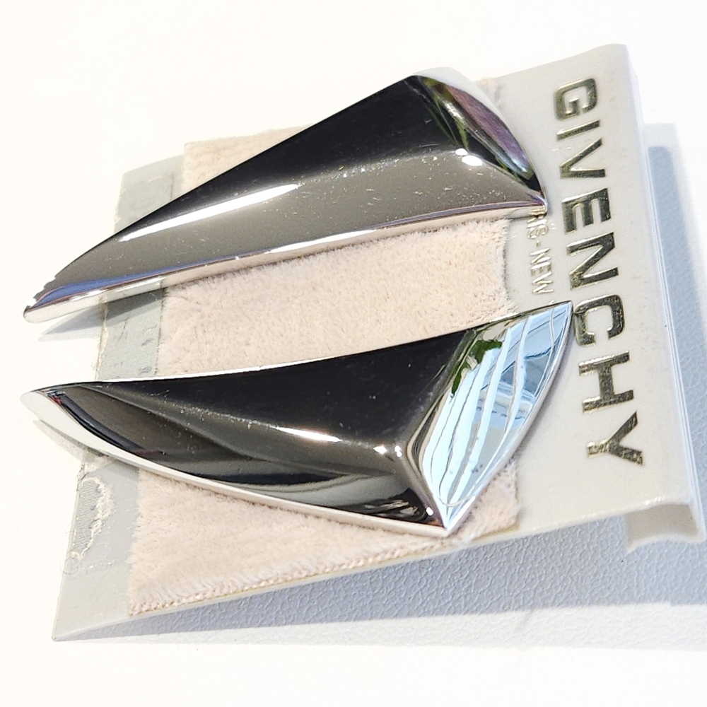 Givenchy Modernist Silver Tone Earrings NWT Vintage 80s Chunky Large Earrings - Picture 9 of 16